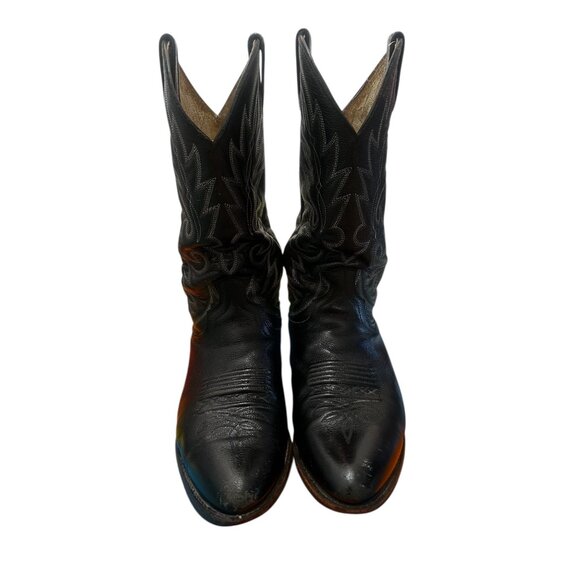 Dan Post Western Cowboy Boots Mens 8.5 Black Leather Embroidered Stitch Rodeo - Picture 2 of 14